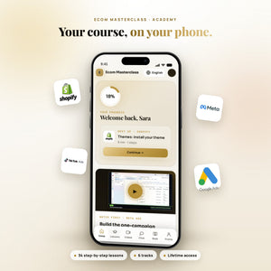 Ecom Masterclass academy on your iPhone: progress, next lesson and the six tracks