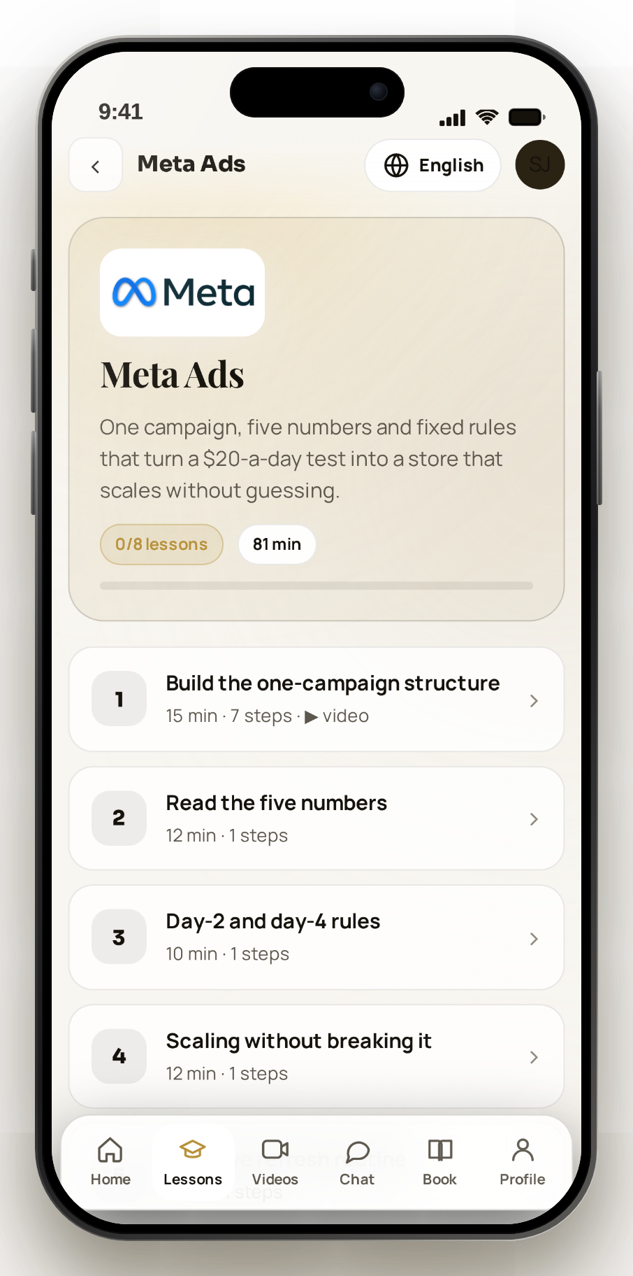 Meta Ads track with eight lessons