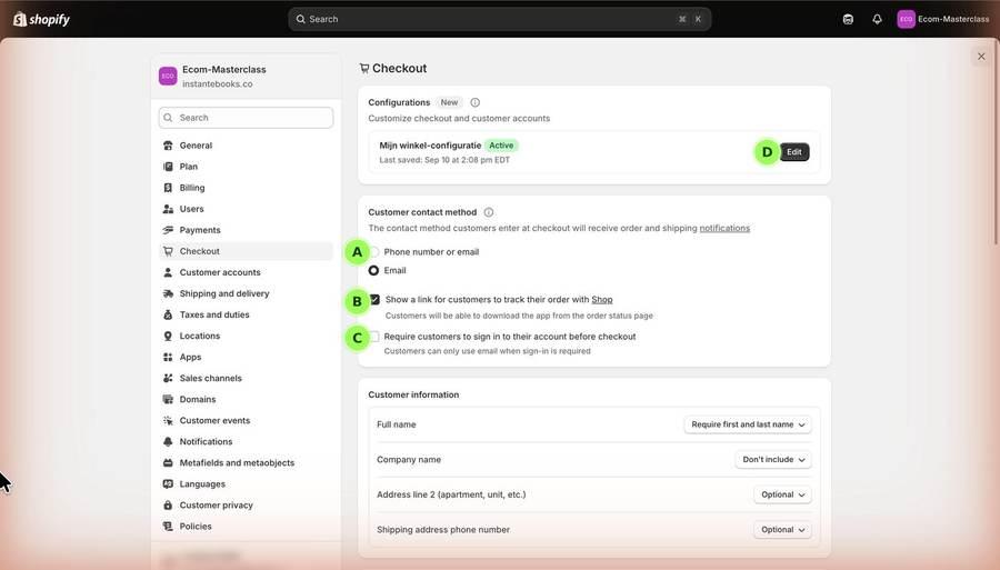 Lesson screen: shopify checkout