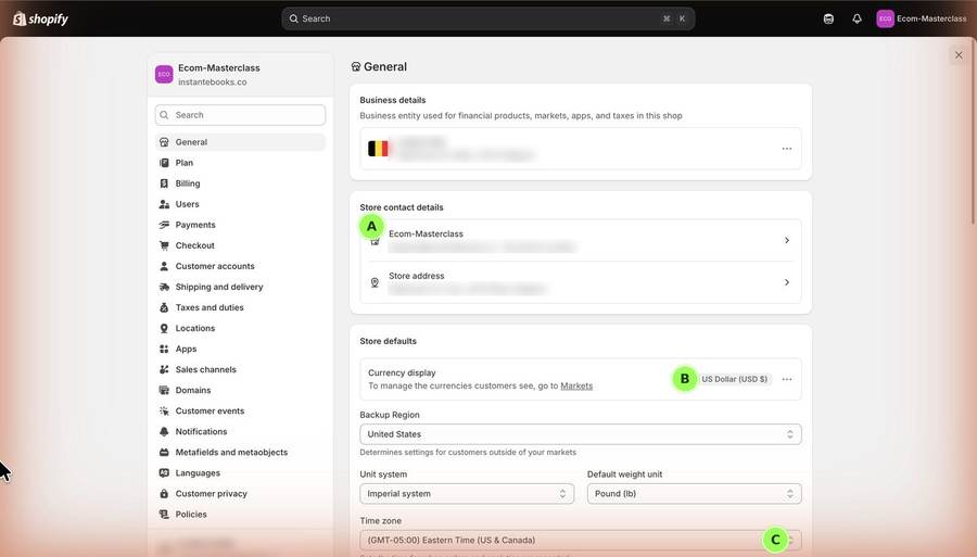Lesson screen: shopify general