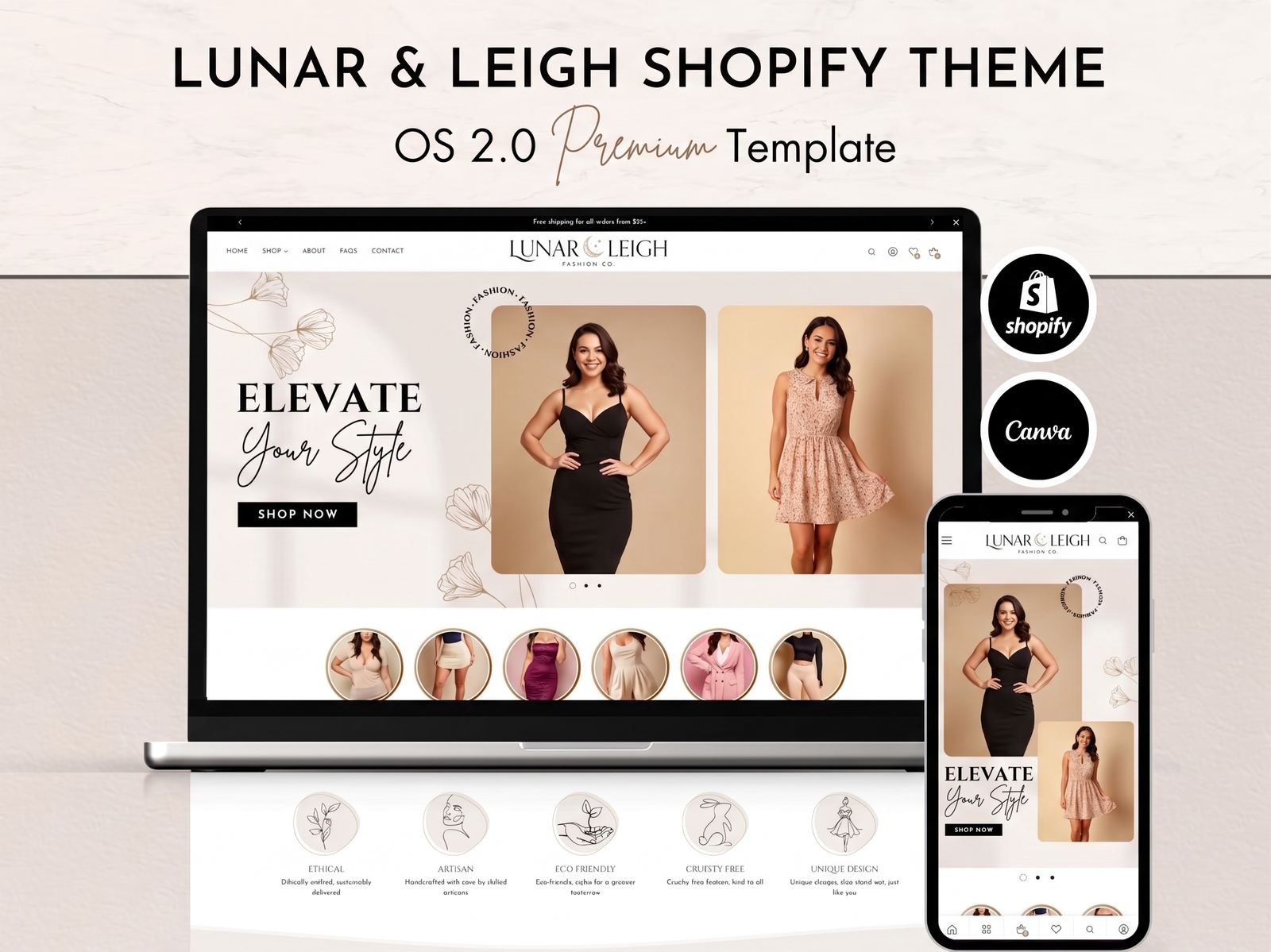 Lunar & Leigh Shopify theme preview