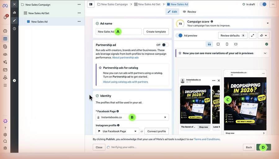 Lesson screen: meta ad