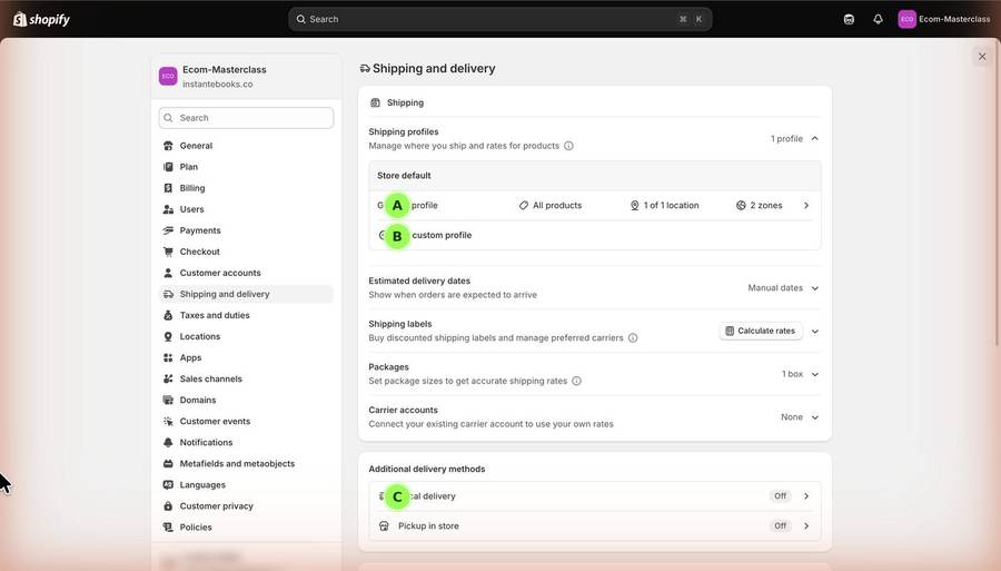 Lesson screen: shopify shipping
